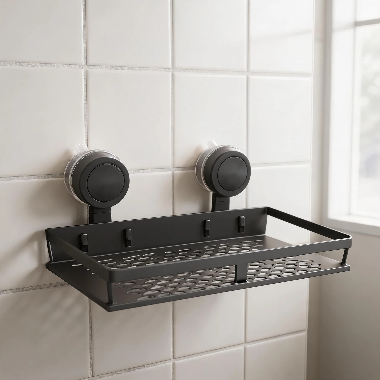 Grey Shower Shelf Shower Shelf Towel Bar Multiple Drainage Holes Repositionable Design Efficient Water Drainage