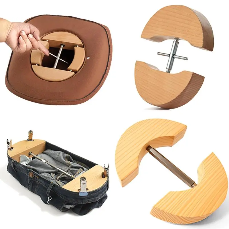 Adjustable Wooden Hat Form Stretcher Fedora Cap Shape Maintainer 4 Way Hat Rack for Home Closet and Display Use