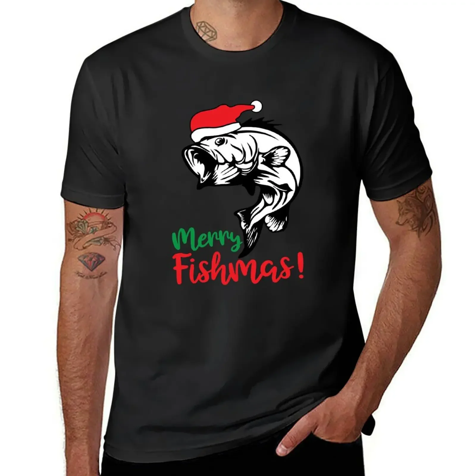 Merry Fishmas Funny Fishing Christmas T-Shirt customs anime figures vintage graphic tee plain white t shirts men