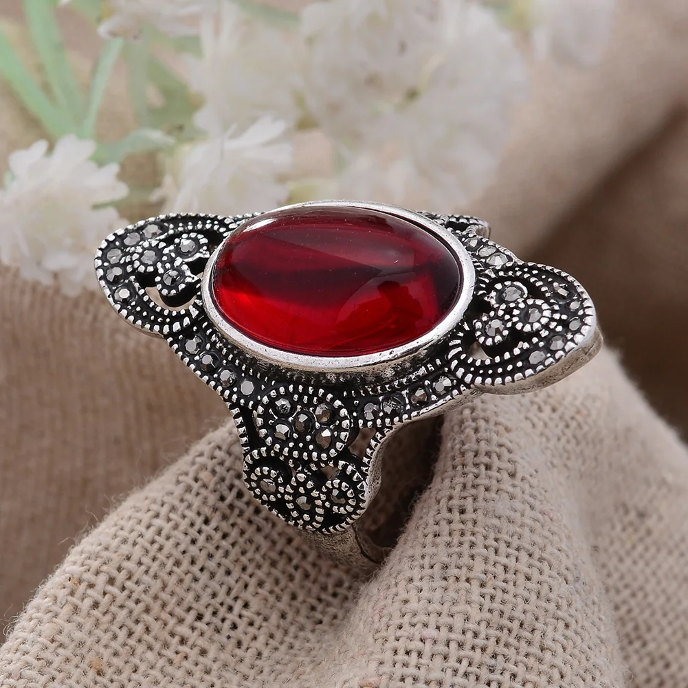 New Arrival Trendy Vintage Garnet Stone Thai Silver Female Ring Promotion Jewellery Gifts Never Fade Cheap