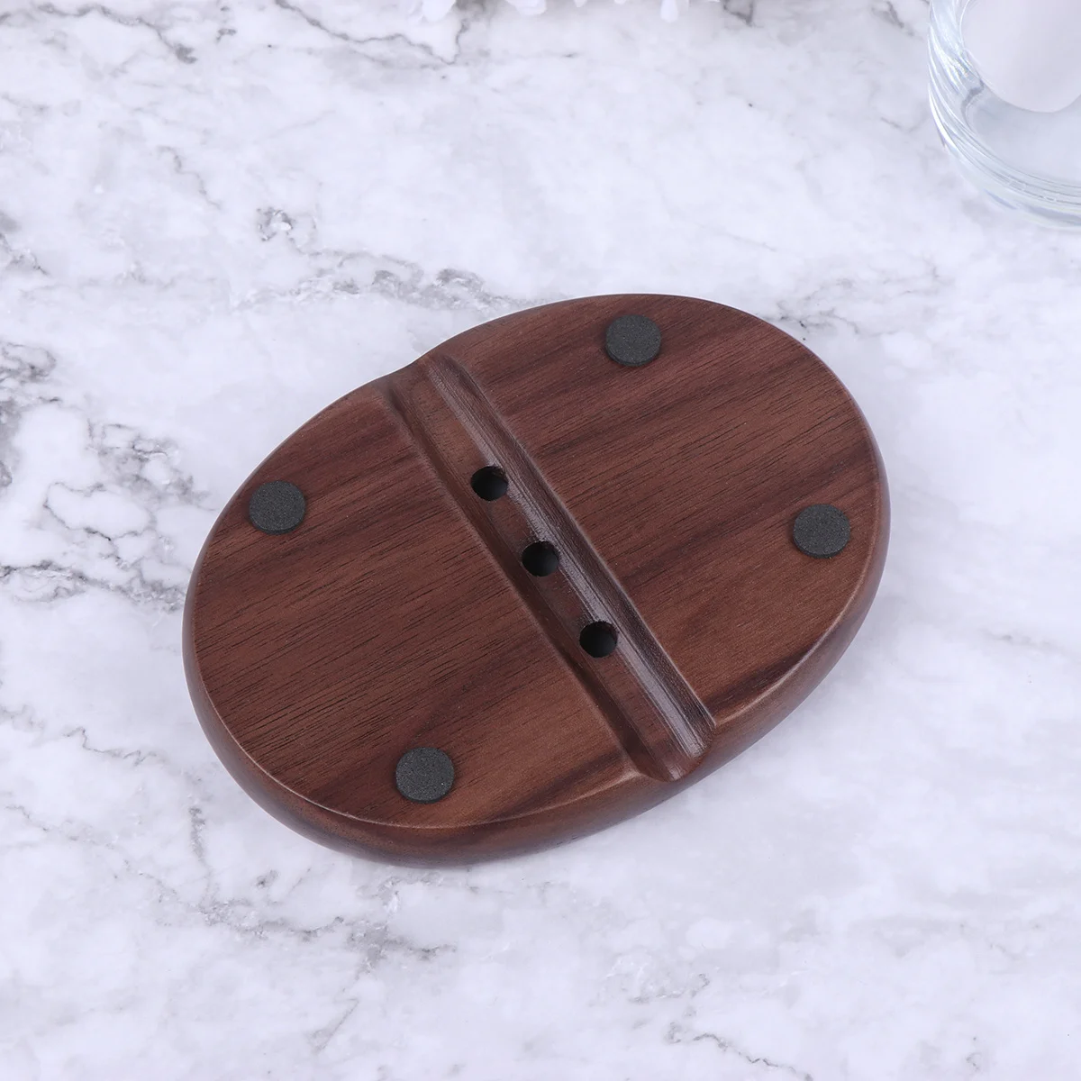 

2pcs Wooden Dish Black Walnut Holder Portable Drain Soap Box Hole Design Multi-Purpose Soap Container For Home Bathroom