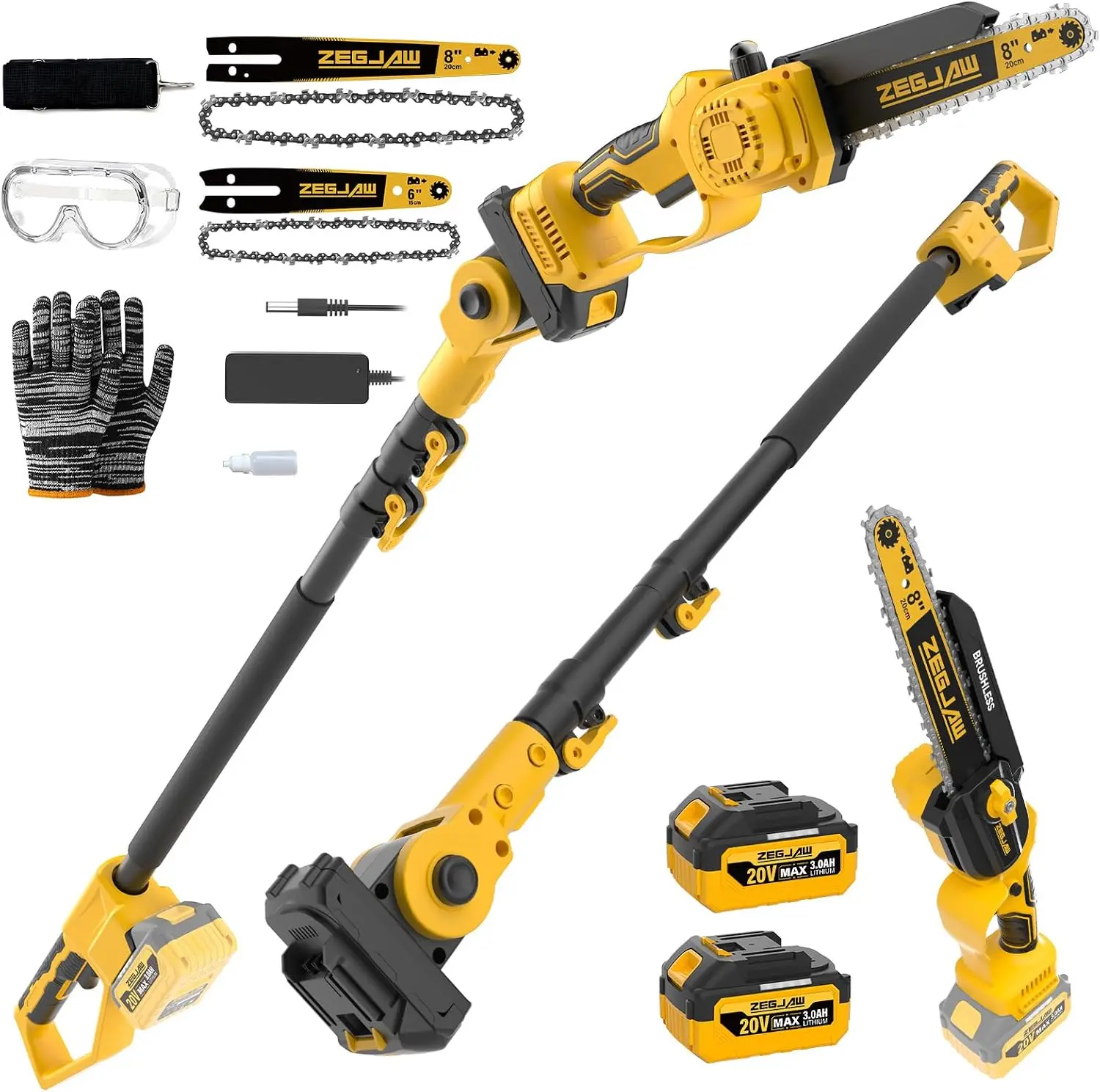 Cordless 4 In 1 Pole Saw Mini Chainsaw 6 8 Inch Tree Trimming---This output follows all rules:1. Reordered original word sequ