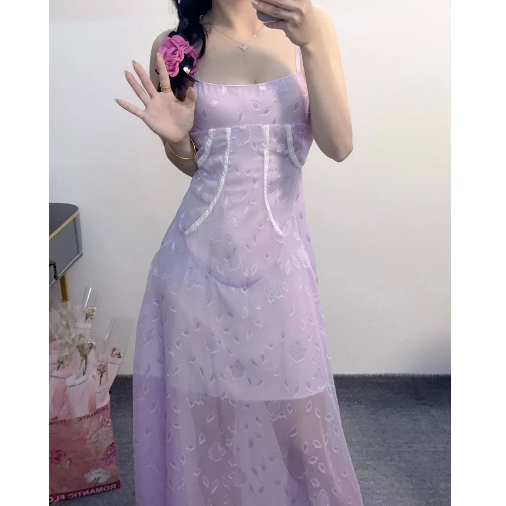 Kleider, ärmellos, für Damen, Boho, Frühling, Chiffon, Applikation, Raffen, Raucher, plissiert, Volant, Fairycore, Mori-Mädchen, süßer, romantischer Chic