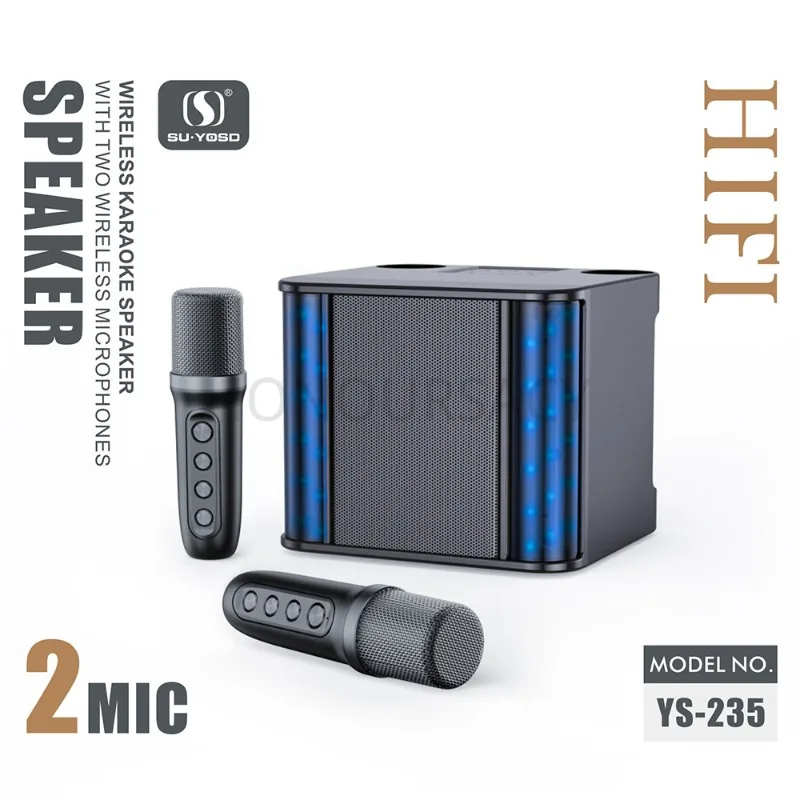 

YS-235 Portable Bluetooth Speaker HIFI Karaoke Speakers with 2 Wireless Mics LED Lights Bluetooth for Home Party
