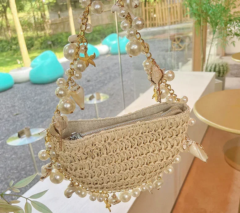 Mode Parel Stro Geweven Dames Crossbody Tas Designer Handtas Bohemian Rotan Strandtas Dames Schouder Messenger Tas Draagtas