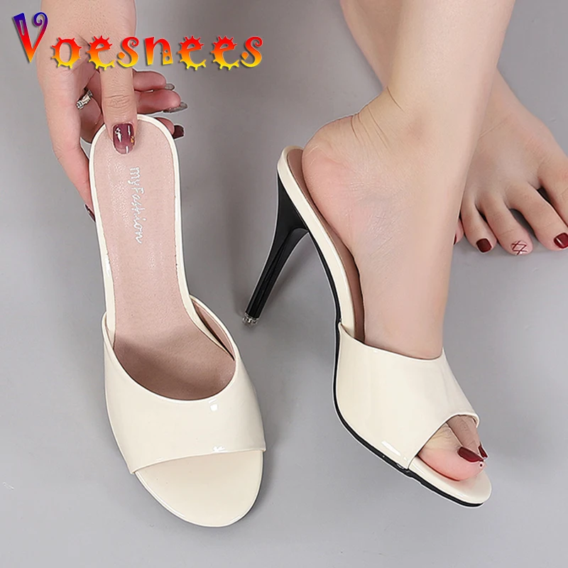 New 2022 Summer New PU Women Slippers Summer Pointed Toe High Heels Sexy Slides Ladies Party Sandals Pumps Shoes Platform Bottom