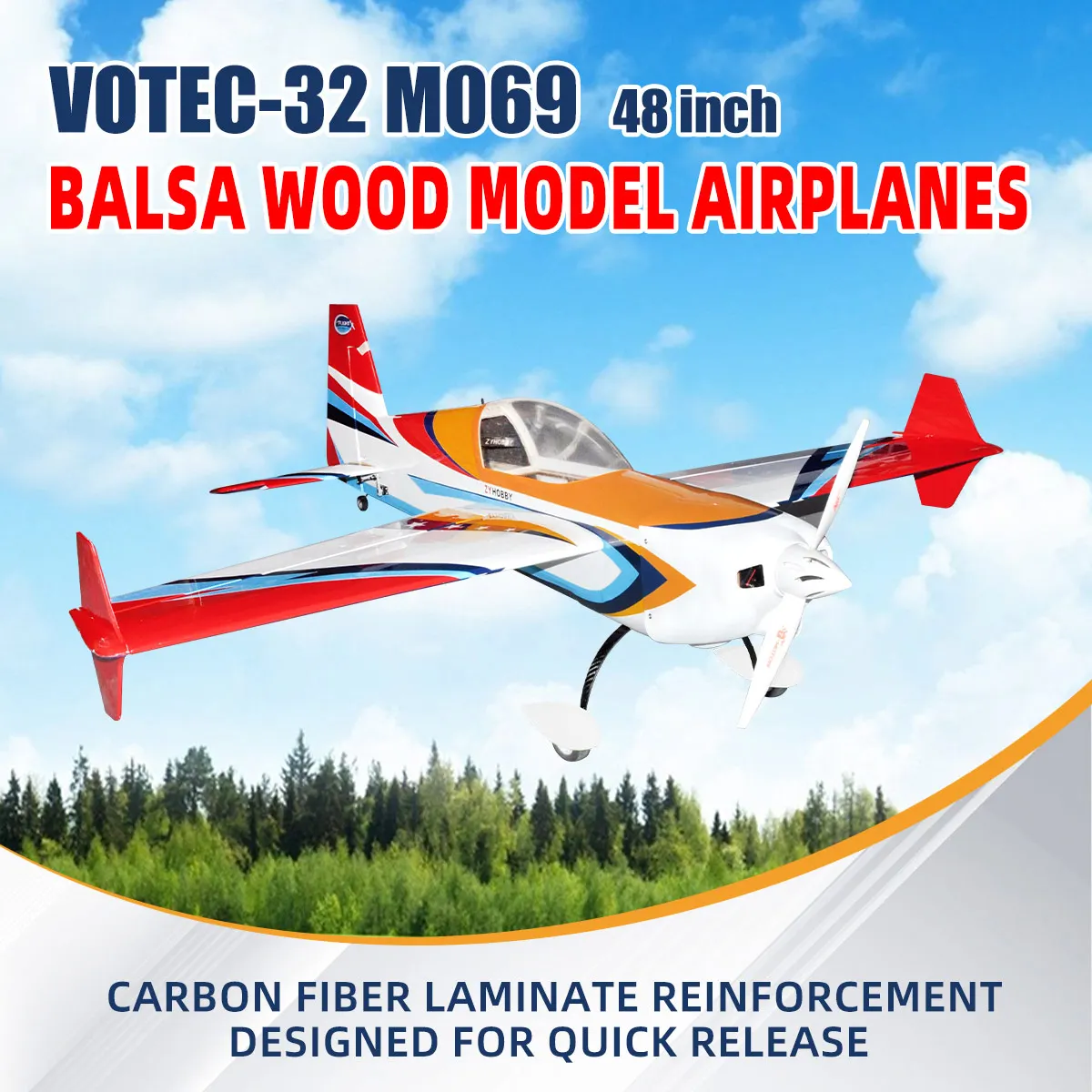 48 Inch Votec 322 RC Electric Model Plane Balsa Wood Quick Release Airplane ARF Version