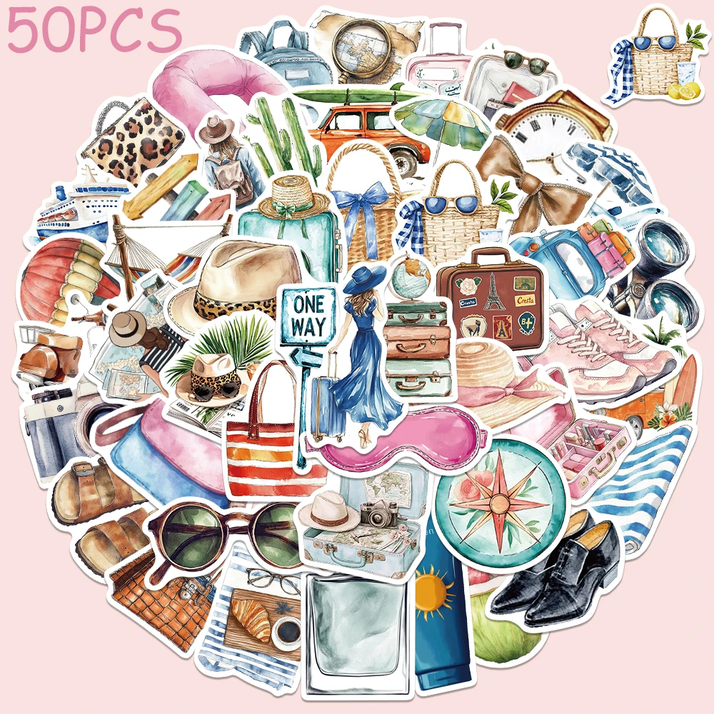 

50pcs Travel Theme Coconut Stickers Decals For Laptop Scrapbook Luggage Skateboard Letter DIY Aesthetic Waterproof Stickers