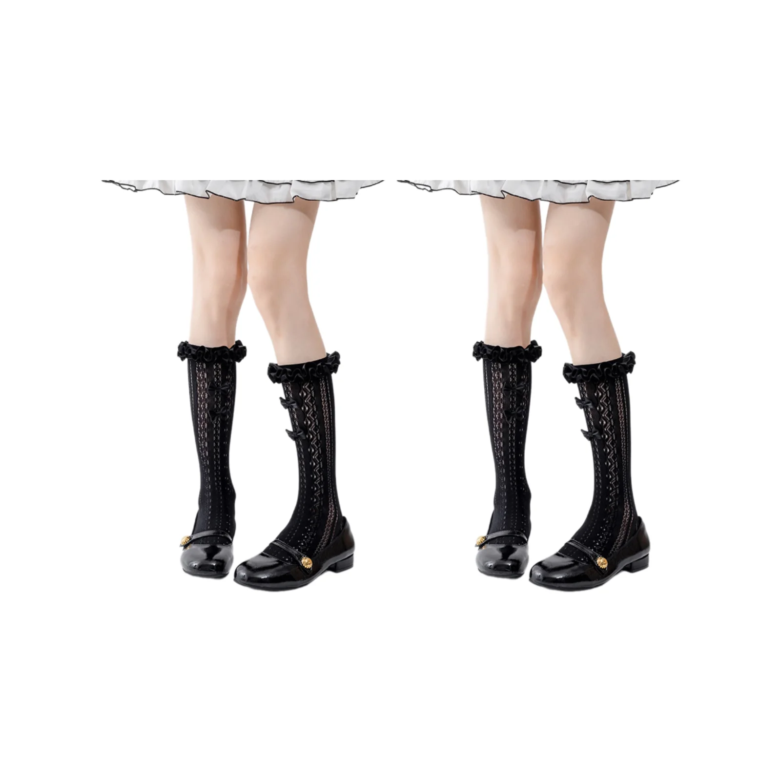 Lolita ballet style bow-knotted socks three-color suit (black/beige/white)