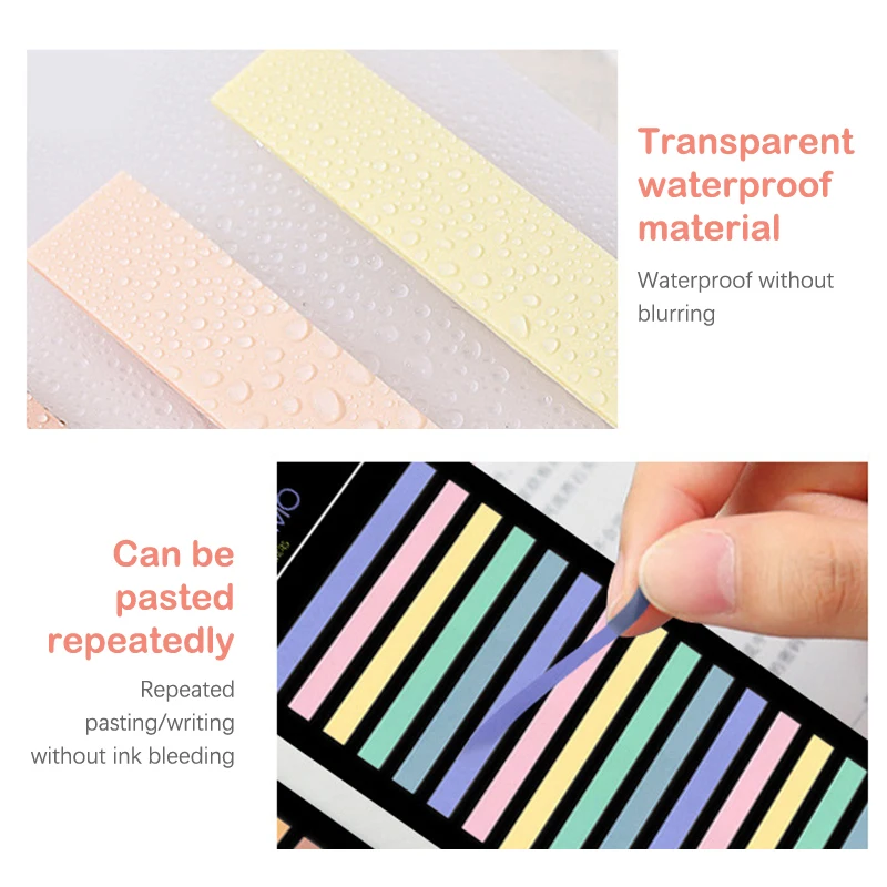 300 Sheets Rainbow Color Index Sticker Memo Pad  Waterproof Transparent Sticky Notes School Supplies Kawaii Stationery