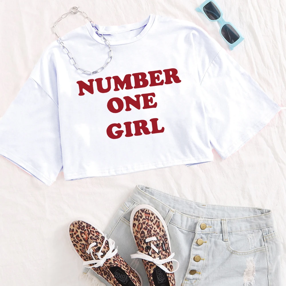 Rose Number One Girl Same Style Girls O-Neck Casual Women Crop Shirts