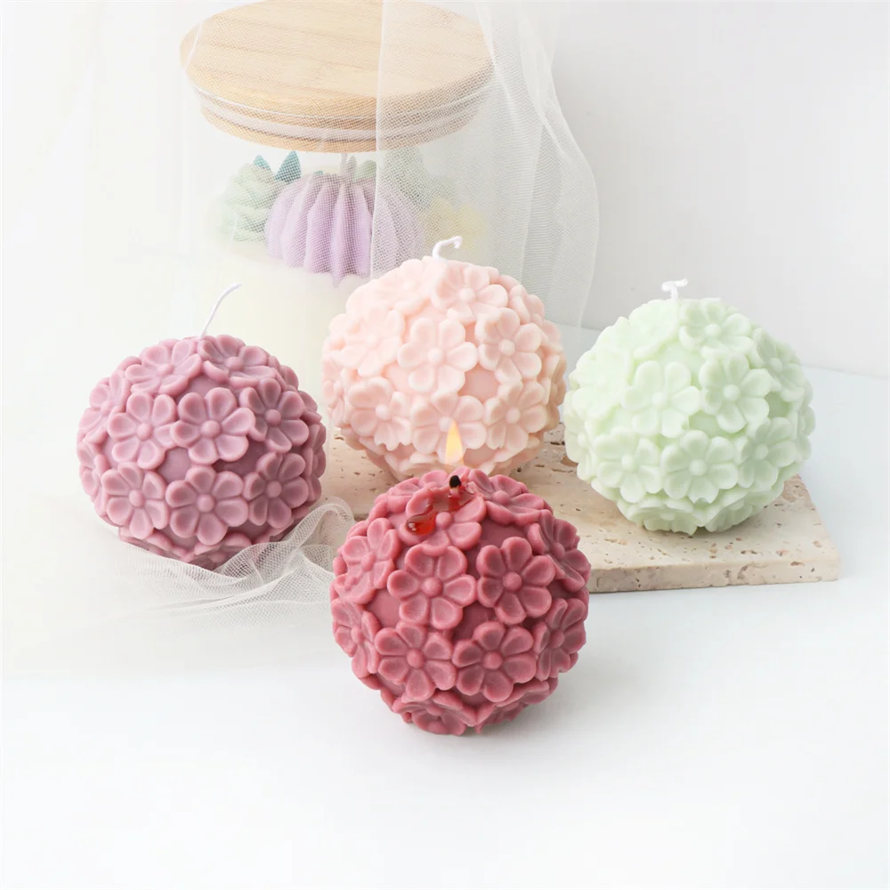 3D Hydrangea Flower Ball Series Silicone Candle Mold Ochid Clover Lily Shape Handmade Gypsum Aromatherapy Candles Making Mould