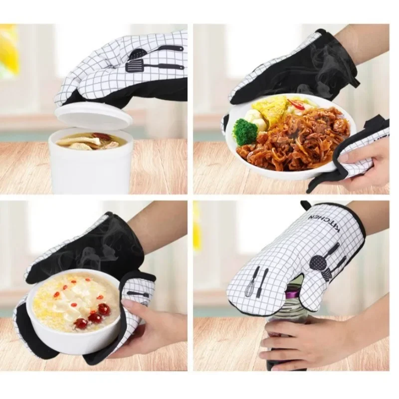 2pcs/set  Anti-Scalding Microwave Cotton Gloves Insulation Pads Thickened Heat-Resistant Kitchen Oven Baking Barbecue Tools