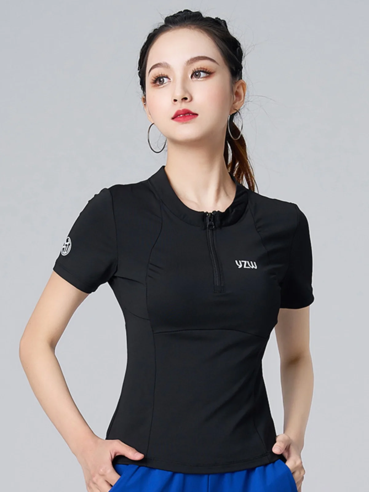 Qui Dry f Zip ort Sve Fitn Yoga-Kleidung für Damen, schlankmachend, Laufen, Square Dance, Sportbekleidung, Milchseide, reine Farbe
