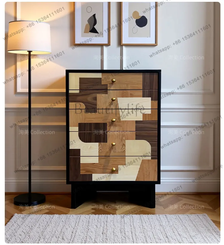 

French retro solid wood living room storage locker antique drawer chest of drawers