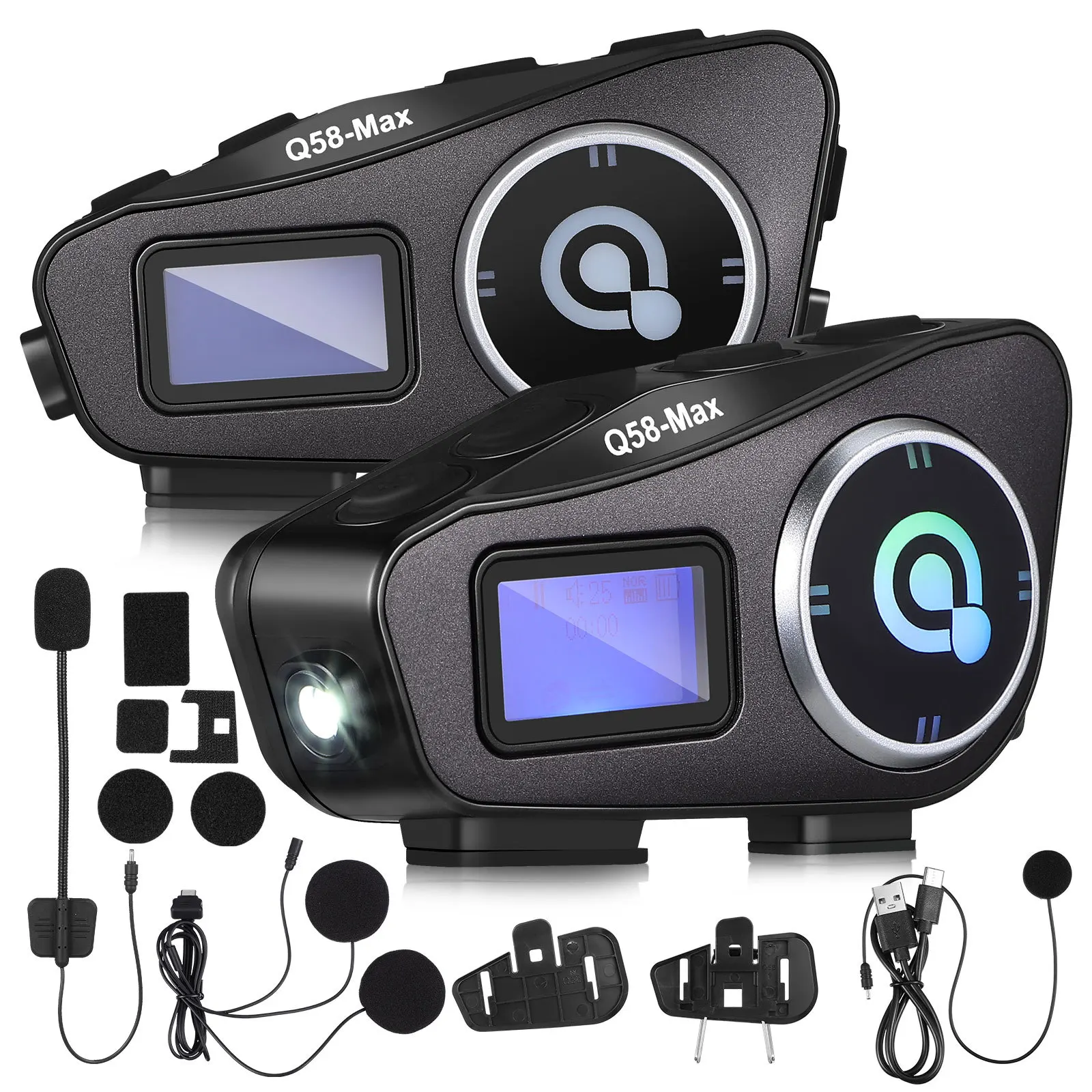 

1 Pair Headphones Lcd Display Built-In Intercom For Motorcycle Ski Cycling Riding Audio