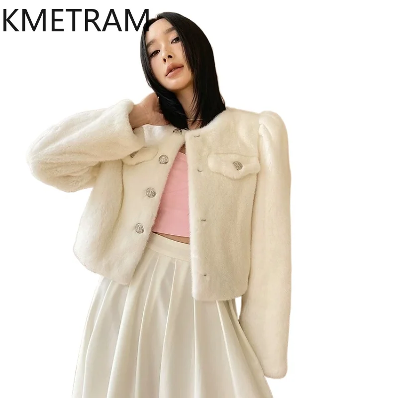 

KMETRAM Real Mink Fur Coat Woman Fashion Winter Short Fur Jacket O-Neck Luxury Elegant Fur Coats Women Clothing 2026 casaco pelo