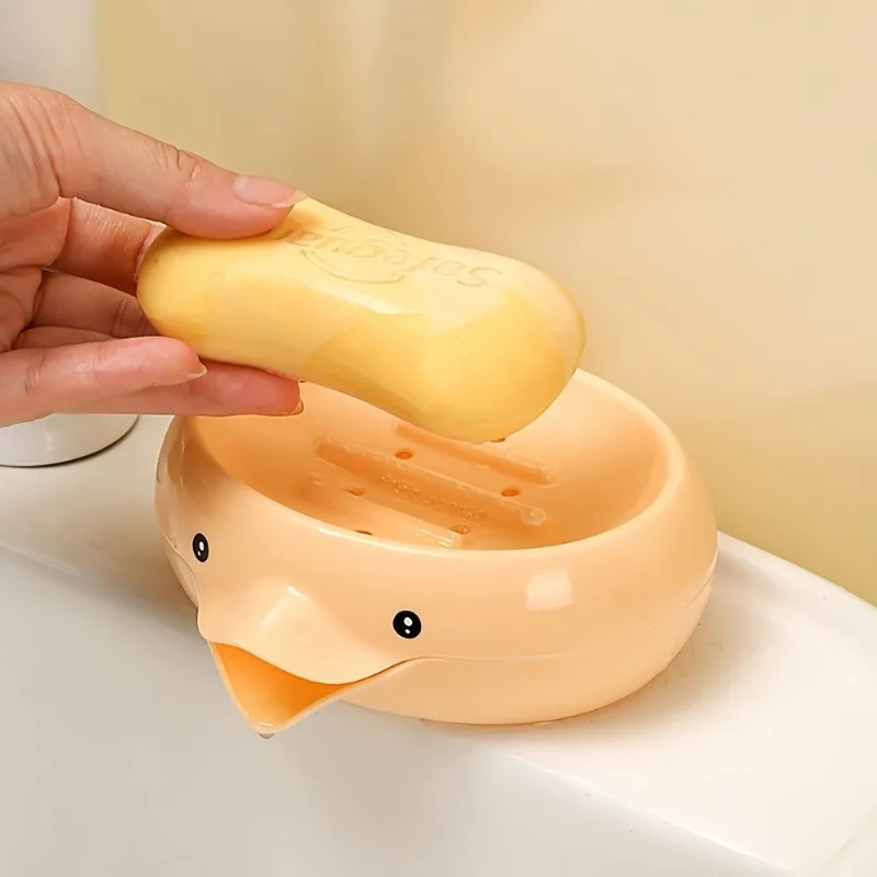 1pc Cartoon Duck Shaped Soap Box Self Draining Soap Holder Bathroom Accessory Soap Storage Rack