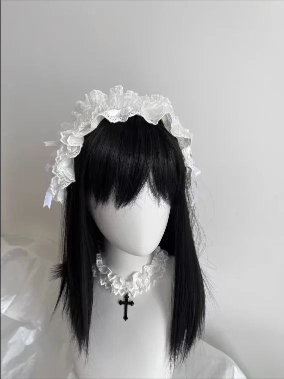 ホワイトバロックゴス天使ヘッドバンドハロウィンサブカルチャーヘアバンド女性のための甘い弓レースロリータ少女ヘアアクセサリー