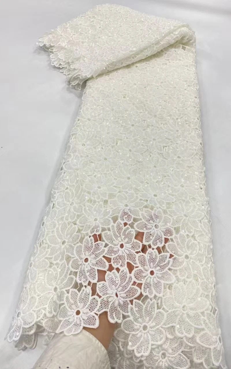 

2025 African Nigerian High-Quality Tulle Lace Fabric Cotton Embroidery Guipure 5 Yards for Prom Dresses Sewing Damask JL476
