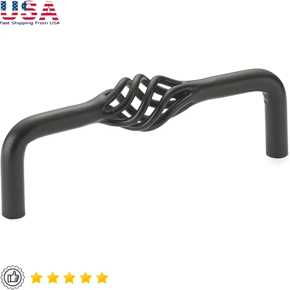 

Традиционная ручка шкафа в виде птичьей клетки, матовый черный, 4-дюймовый, стальной ящик от центра до центра, фурнитура для кухни и ванной комнаты