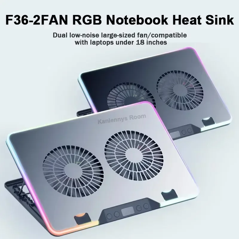 F36 Gaming Laptop Cooling Pad for 11-17.3'' LED Screen Laptop 7 Angle Adjustable Notebook Cooler Stand With 2 Fans & 2 USB Ports