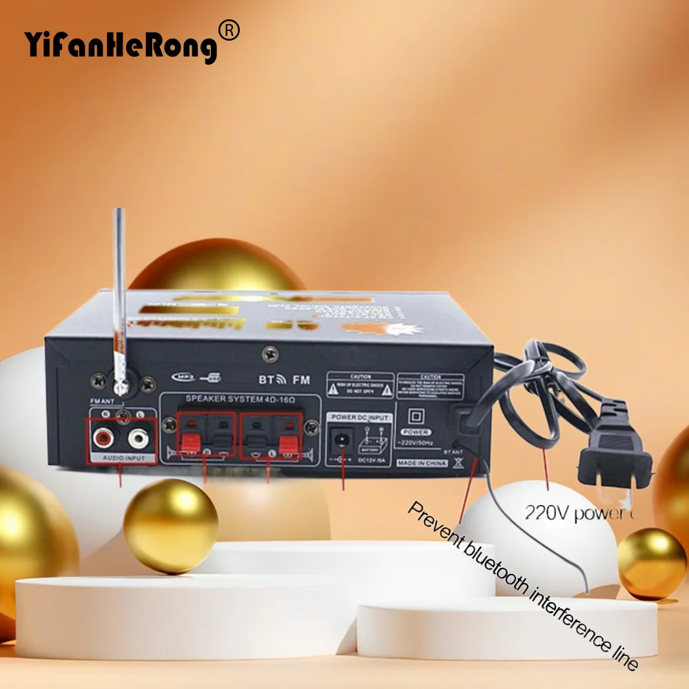 220V Bluetooth-compatibe Amplifier 300W+300W 2CH Audio Stereo Power AMP USB FM Radio Car Home Theater with EU Remote Control
