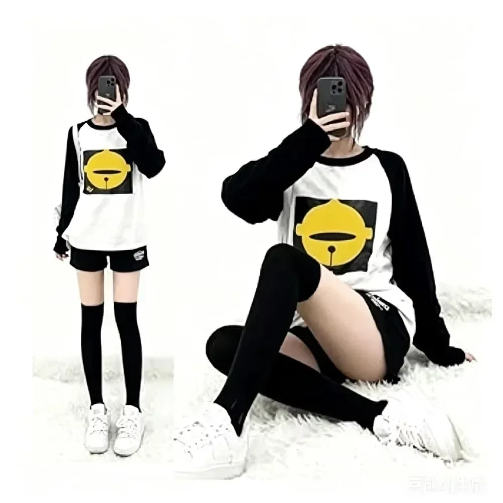 2026 New Style Cartoon-Style Printed Round-neck Long-sleeved Windproof and Warm Loose Women's T-shirt