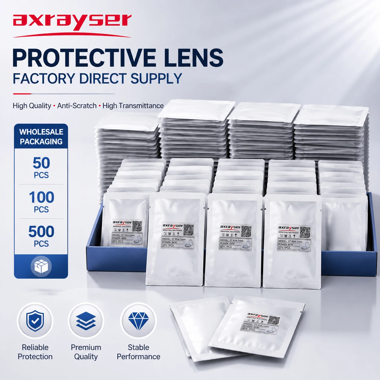 Axrayser 50PCS/100PCS/500PCS Laser Protective Lens 18x2mm 20x2mm 27.9x4.1mm Protection Windows For Fiber Laser Cutting Head