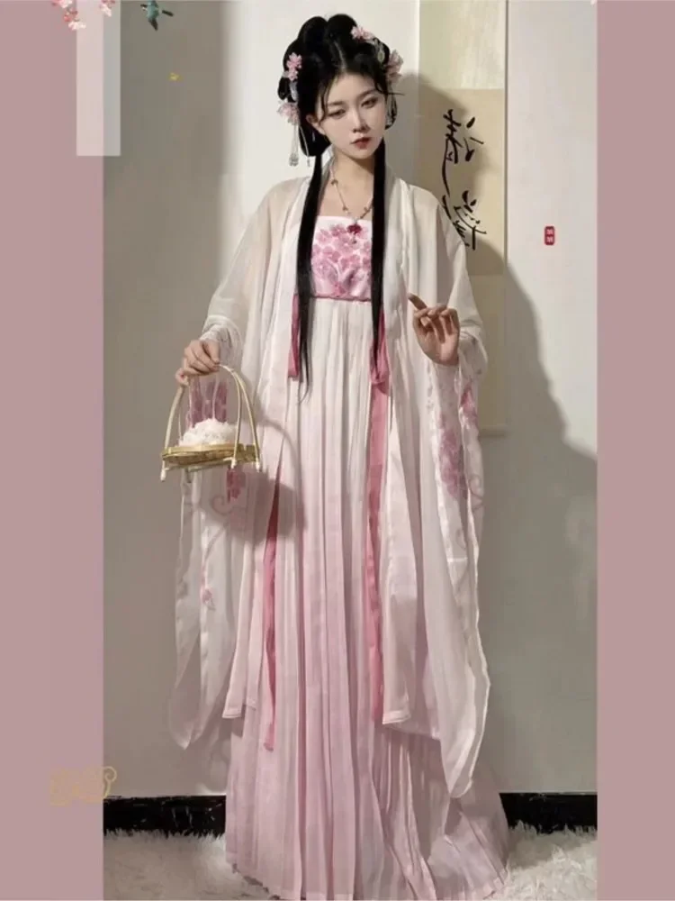 ชุด Hanfu ดั้งเดิมชุด gamis bordir พิมพ์ลายไล่ระดับสีของผู้หญิงชุดสองชิ้นของจีนโบราณ2023ประจำวันสไตล์ใหม่ฤดูใบไม้ผลิ