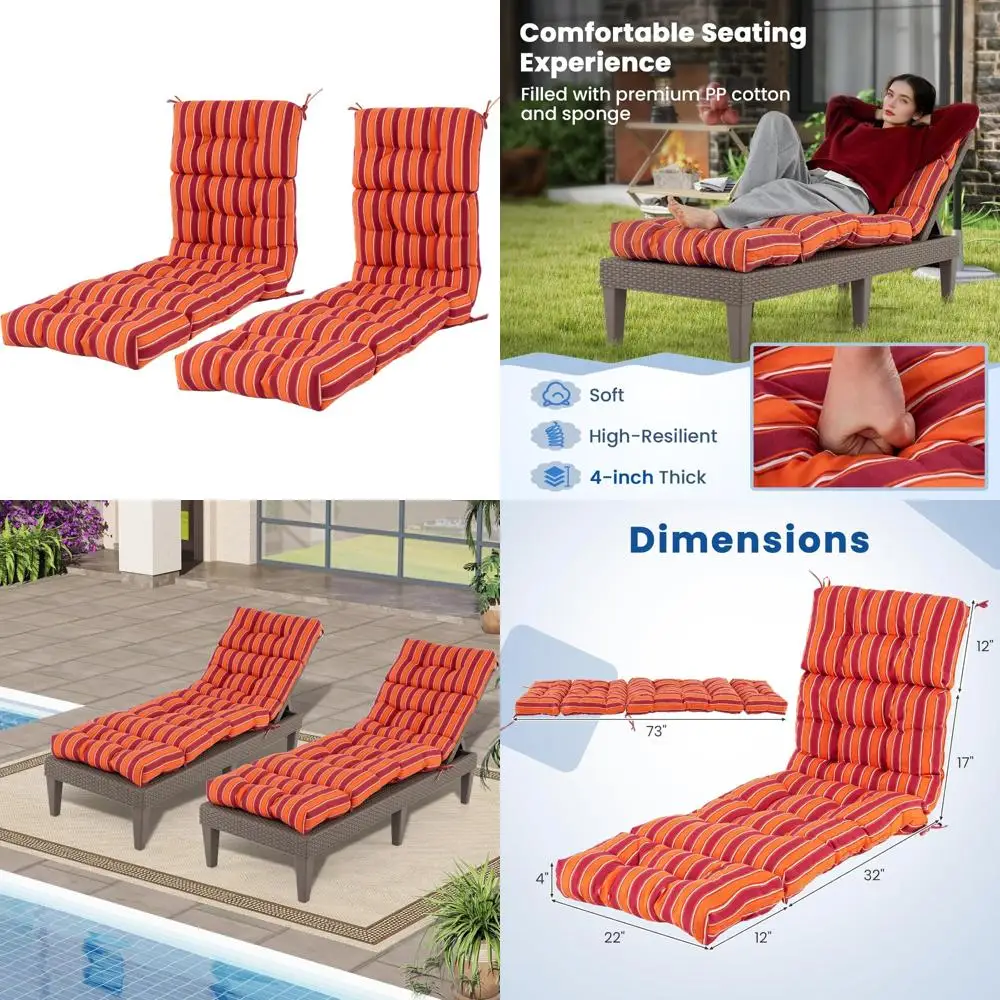 

Outdoor High Back Recliner Cushion, 73 x 22 Patio Lounge Cushion with 4 String Ties, 4 Thick Padded for Comfortable Relaxation