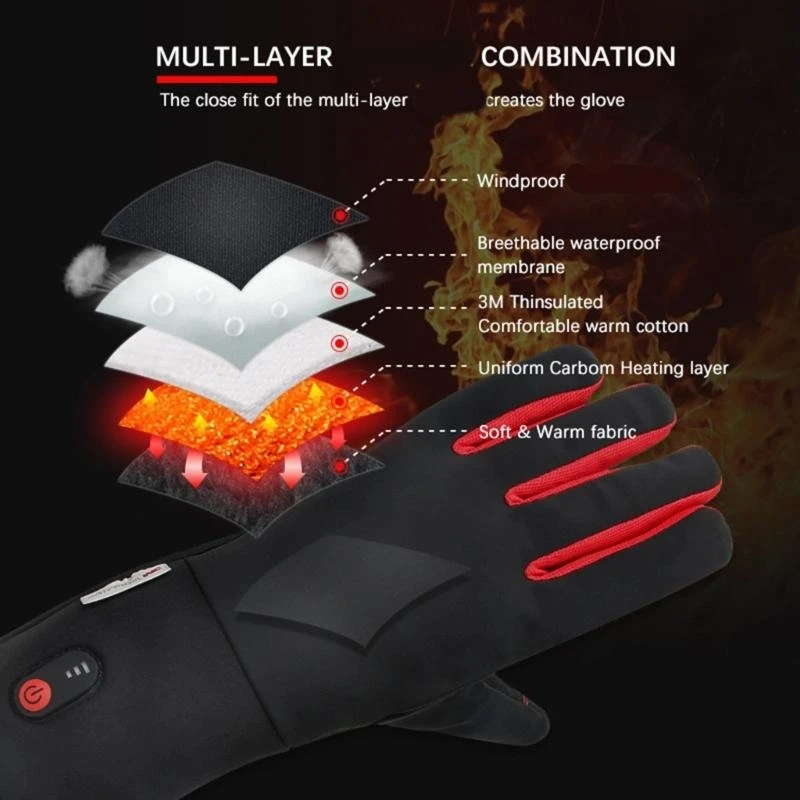 Rechargeable Heated Gloves with Auto Adjustable Warmth Comfort Practical Nylon Construction Outdoor Winter Use Y166