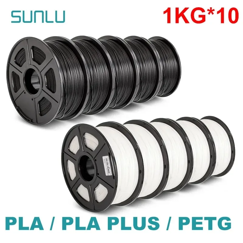 SUNLU 10KG 3D PLA/PETG/PLA PLUS/filamento transparente 1,75mm 10 rollos 1KG impresora 3D filamento 3D bien enrollado para impresora 3D y bolígrafo 3D