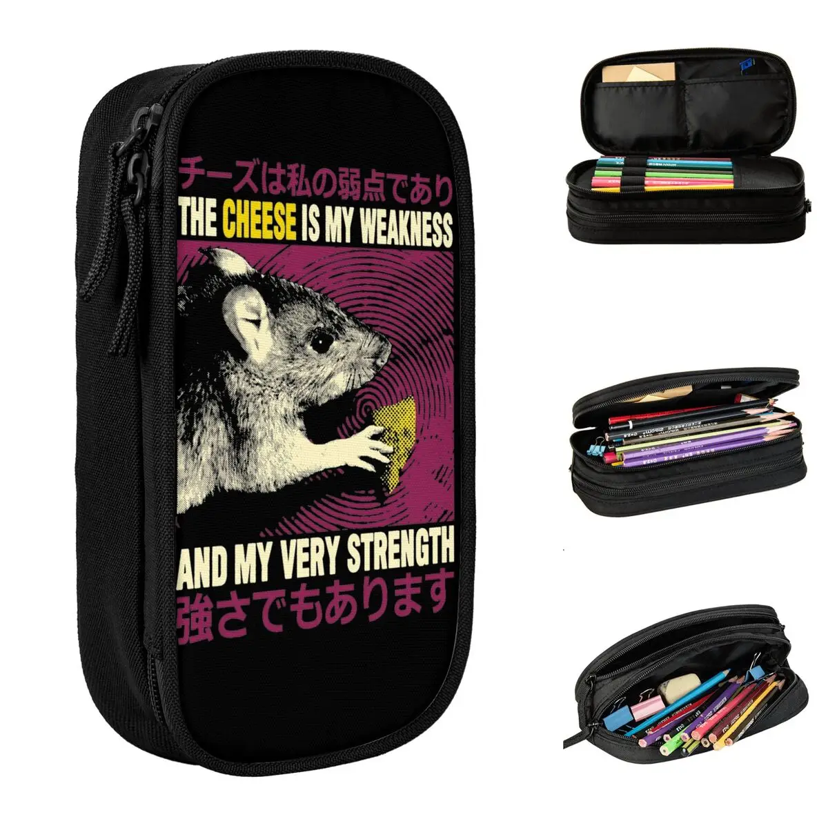 The Cheese Is My Weakness Rat Pencil Cases Cute Pen Bag Student Large Storage Students School Zipper Pencil Pouch