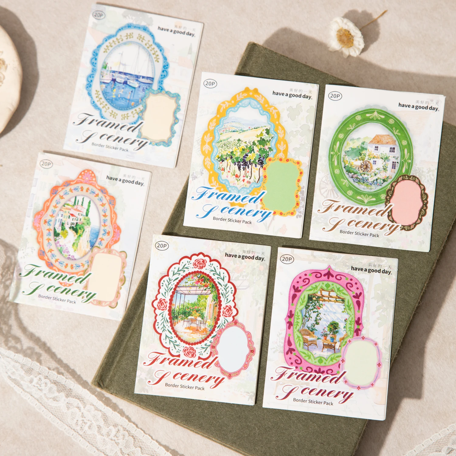 Cute Small Floral Frame Paper Stickers Pink Blue Green Color for Diary Junk Journal Deco Stationery Supplies Photo Sticker