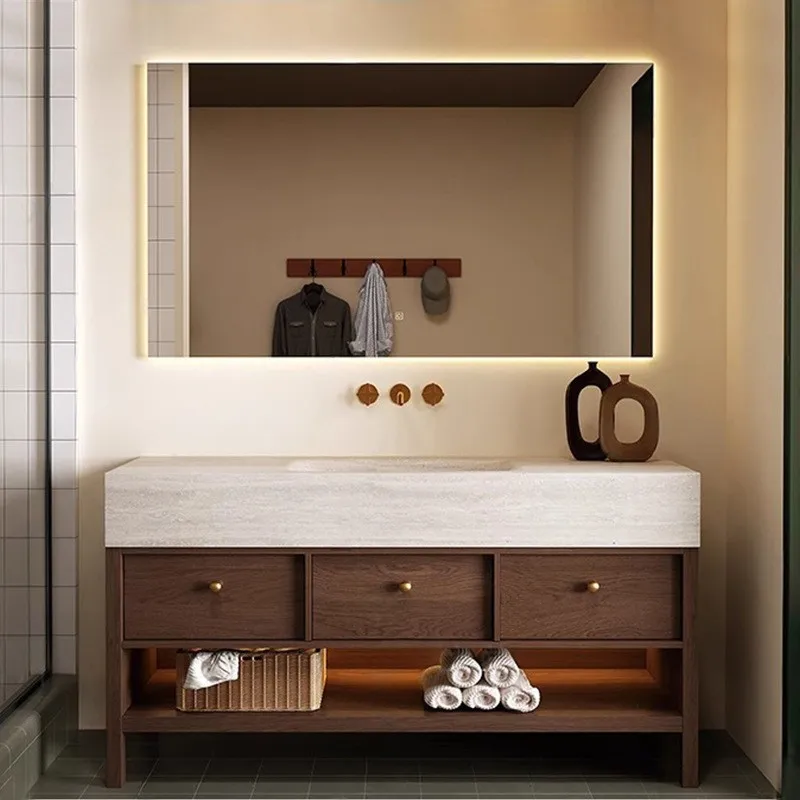 

Modern Bathroom Cabinet Combination Slate Integrated Basin Vanity Toilet Mirror Bathroom Hand Washing Sink Washbasin Furniture