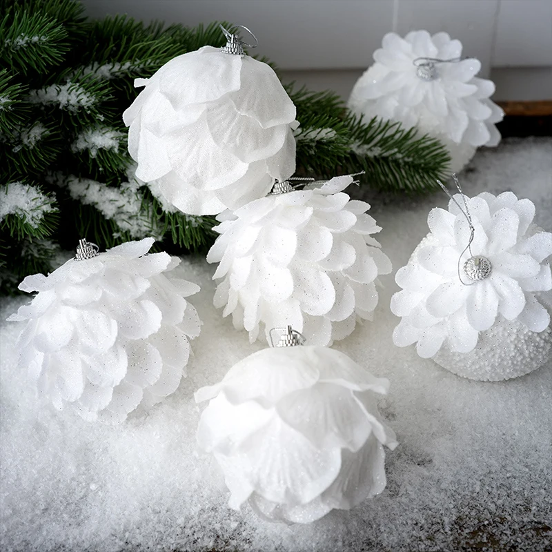 10/8cm Christmas Tree Balls Big White Christmas Flower Balls Pendants Xmas Hanging Decoration For Home New Year Navidad Gifts