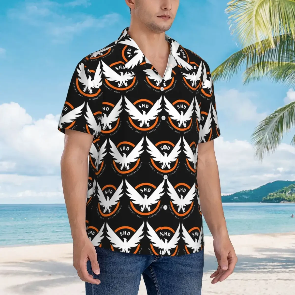 Game Tom Clancys The Division SHD Seal Hawaiian Shirts Fashion Men Short Sleeve Shirt for Summer Beach Men's Lapel Tops