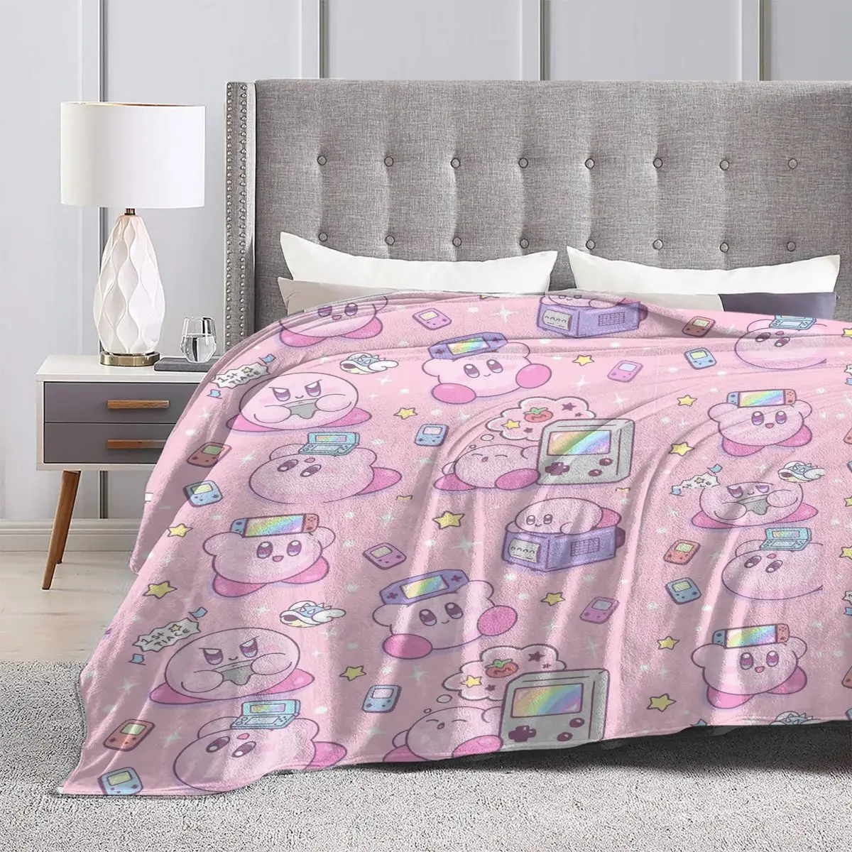 Kirbys Gamer Cobertores Fuzzy Engraçado Cobertor Quente para Cama Sofá Primavera/Outono