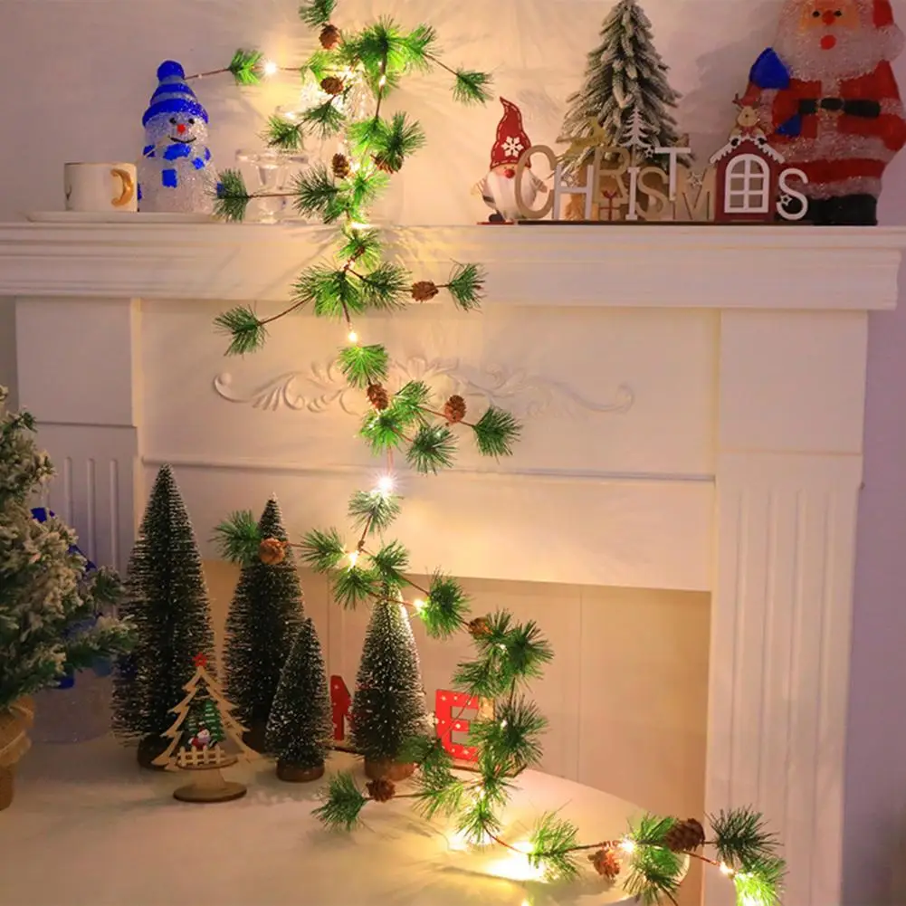 

Festive Wreath with Led Lights Battery Operated Christmas Garland with Realistic Pine Needles Berries Pine Cones for Fireplace