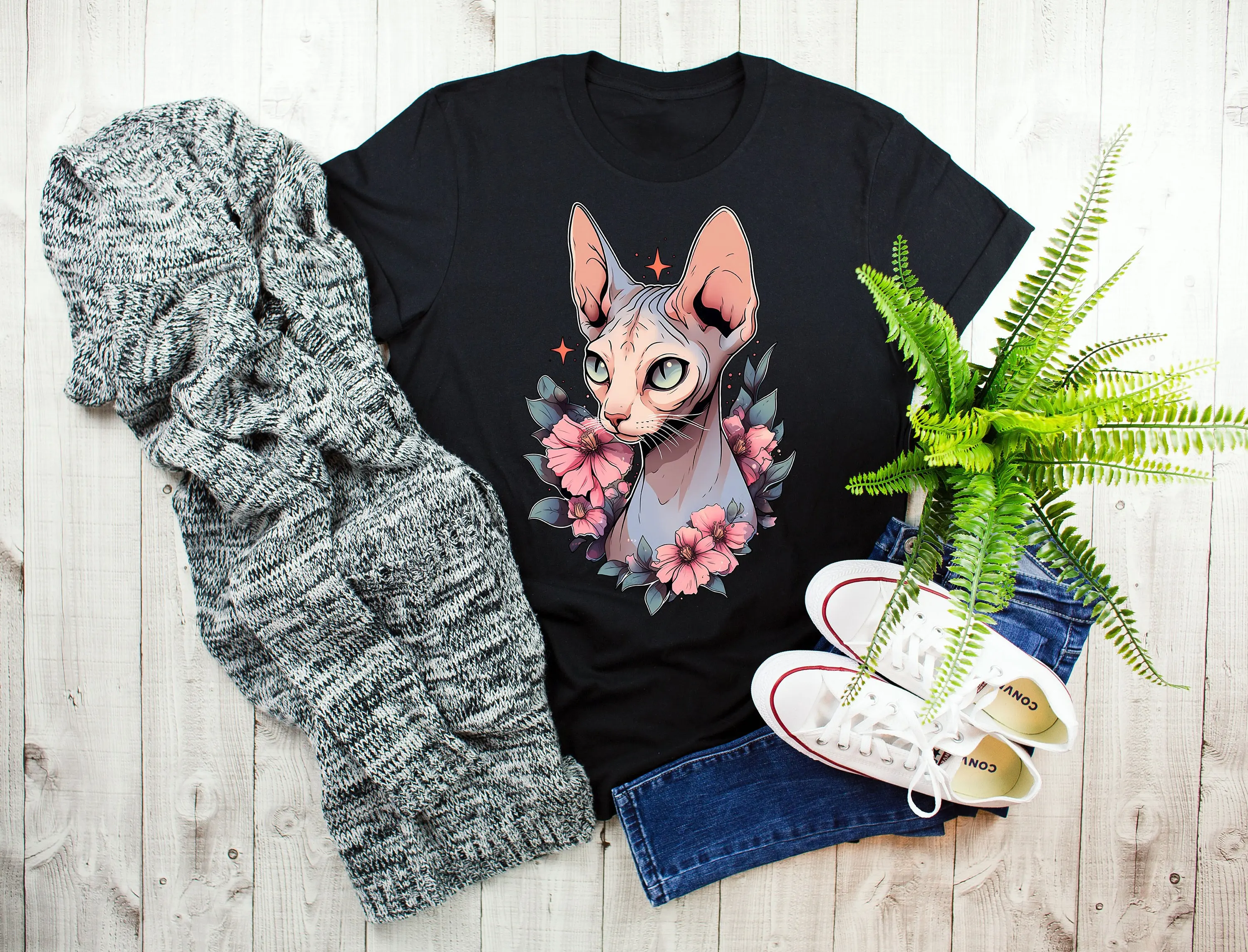 Sphynx Cat T Shirt Lover Cute Pet Sphinx Mom Dad Hairless Beautiful Flowers