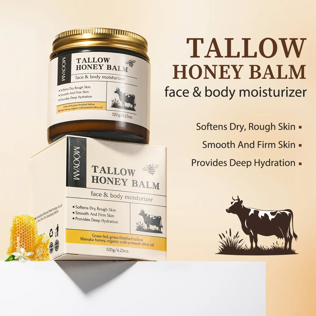 120 جرام لحم البقر طويل القامة لصق عميق مرطب اشراق مزيل التجاعيد العشب صالح طويل القامة العسل البري كريم وجه الجسم الجلد سيارة #4