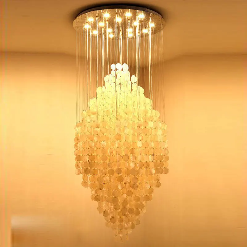 Living Room Chandeliers Modern 2023 Hanging Lamps Shell Chandelier Duplex Building Large Villa Hall and  for Ceiling Light Home