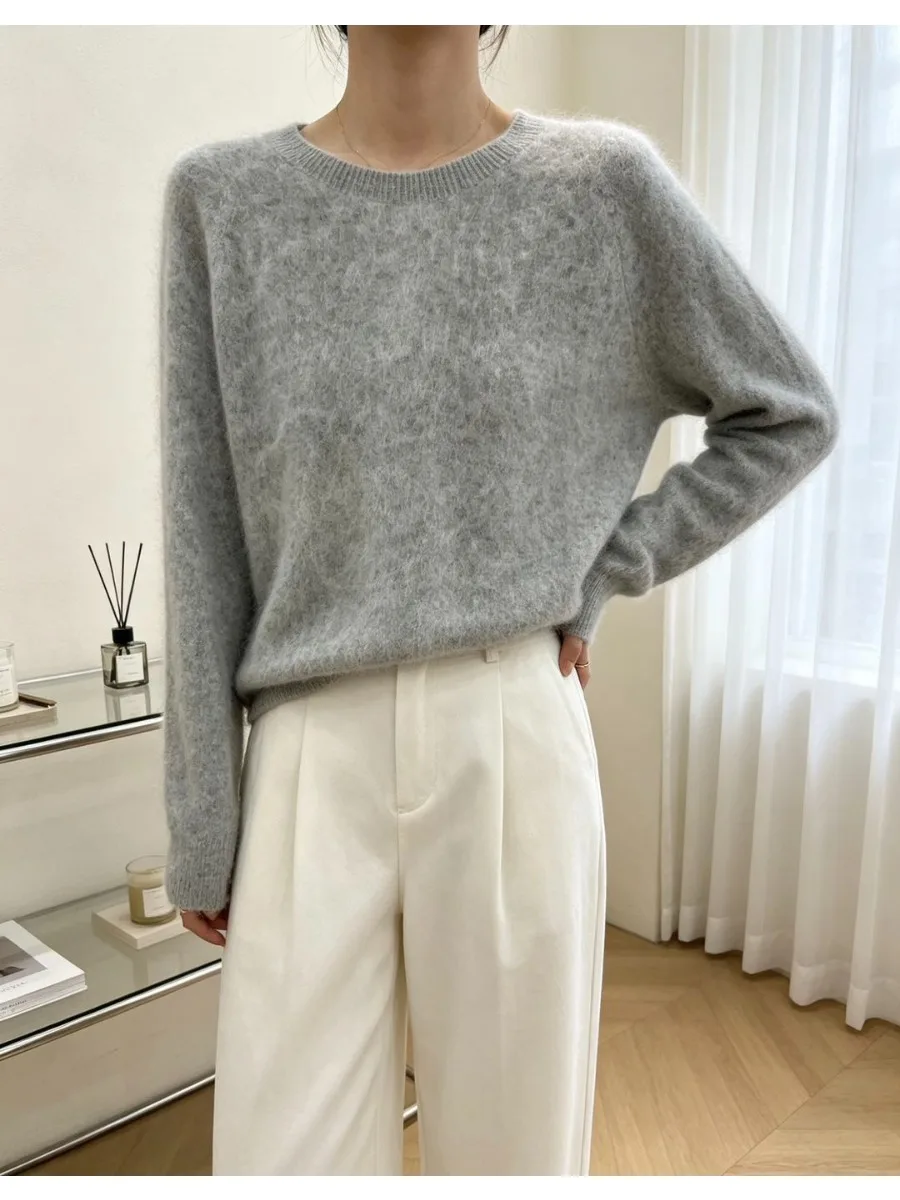 5% Seide 5% Kaschmir 90% Wolle Damen-Pullover Herbst Winter Kaschmir-Pullover O-Ausschnitt Weicher Schicker Gestrickter Pullover Warmer Wollpullover – Detail 12