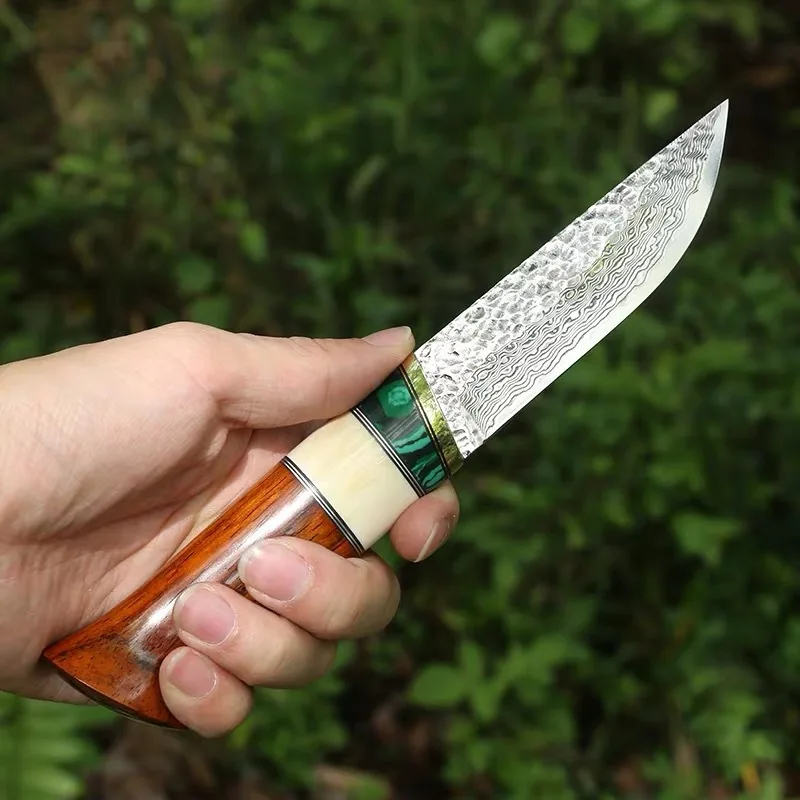 VG 10 Damascus Straight Sharp Durable Fixed Blade Knife Outdoor Self Defense Handle Meat Fruit Collection Knife Hunting Tools