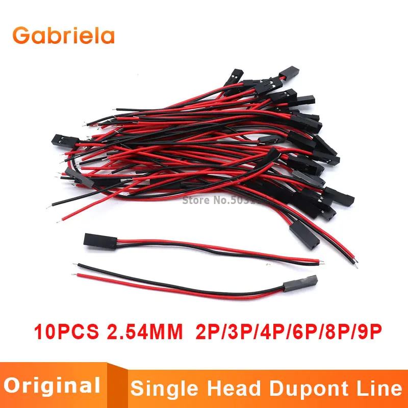 10PCS Single head DUPONT LINE 2.54MM PITCH 2P/3/4/5/6/7/8/9P PIN DUPONT connector plug with cable jumper wire 10cm/20CM/30CM