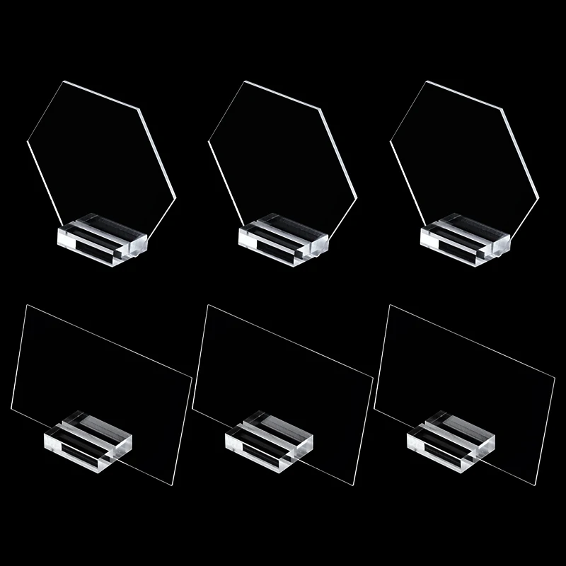 

Transparent Rectangle Hexagon Acrylic Table Cards And Base Wedding Birthday Guest Names Banquet Table Blank Seating Signs