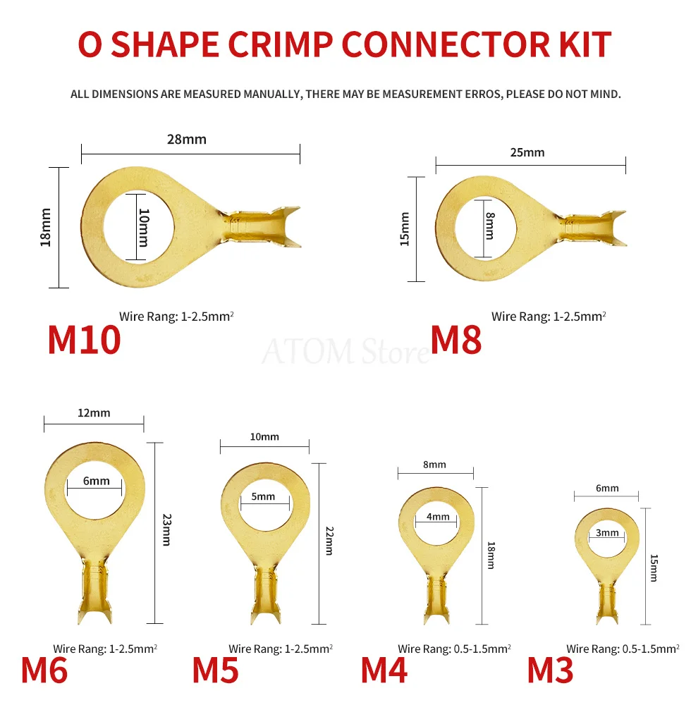 75/150pcs/300pcs/set Round Terminal Block DJ431 O-type Lugs Terminals Cold-Pressed Connector Copper Tab Wiring Nose Combination