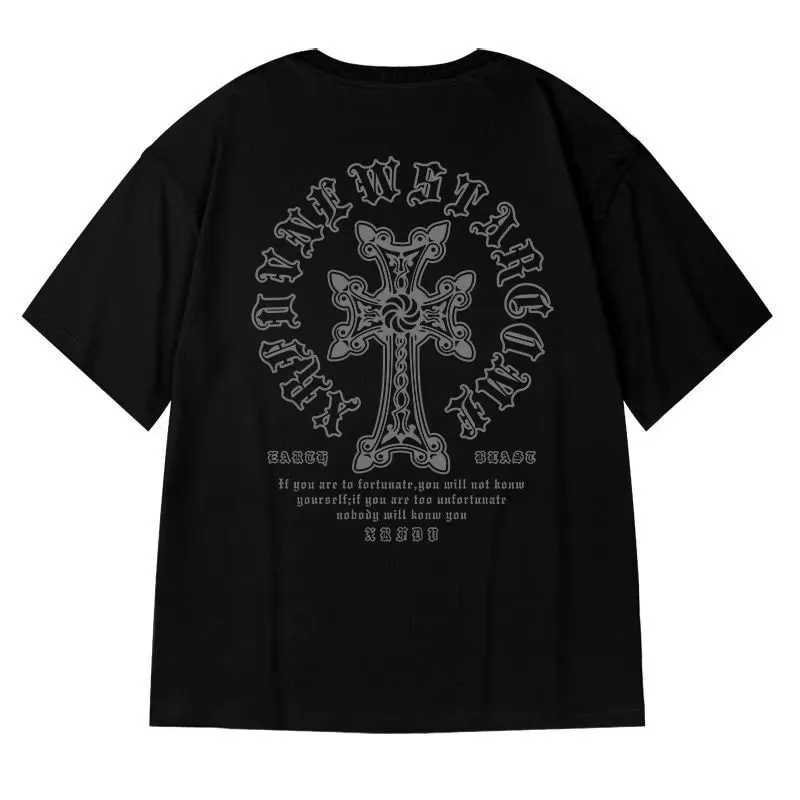 M-8XL Men's T-shirt Oversized Loose and Fashionable Cross Print T-shirt Student Youth Simple Casual Top Summer Couple Outfit image 6