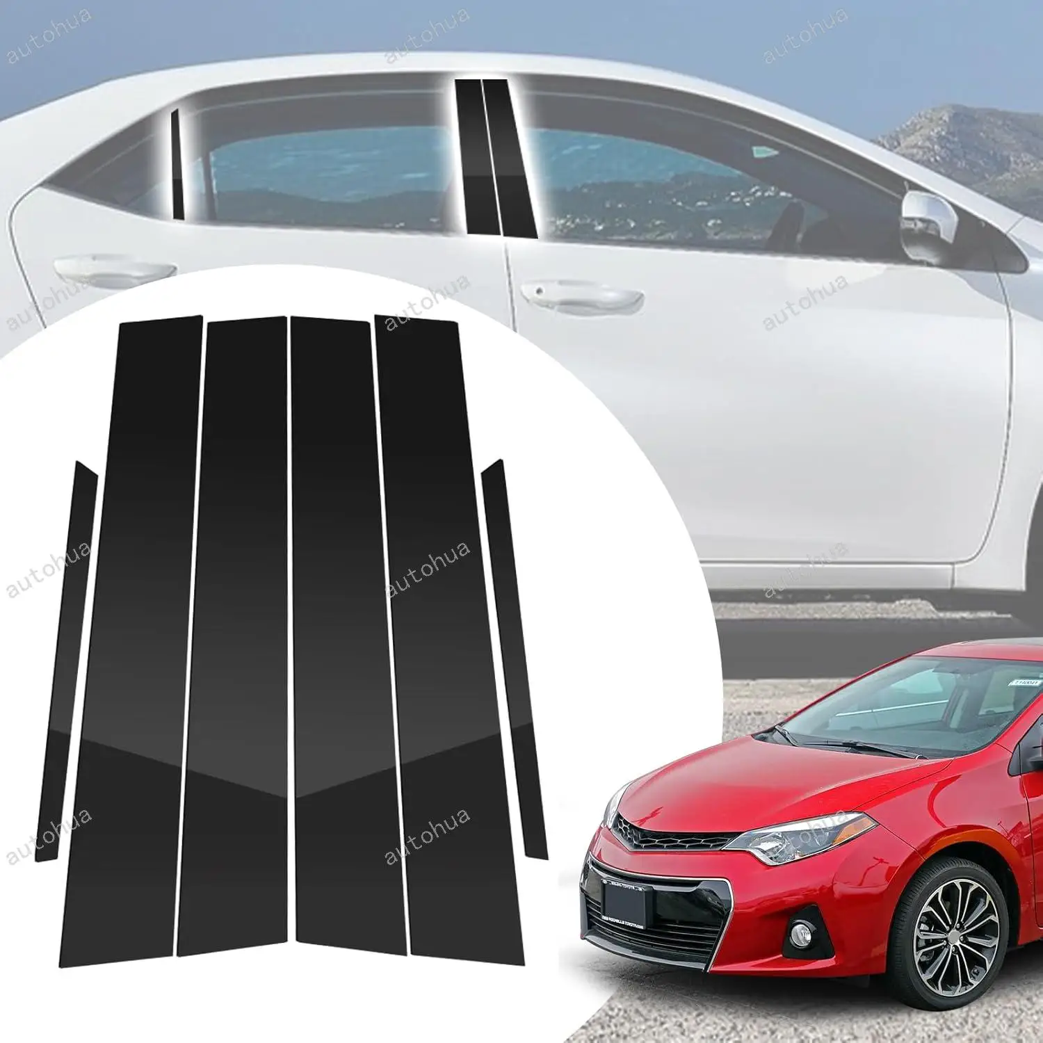 

Door Pillar Post Trim for Toyota Corolla 2014-2018 Side Door Pillar Anti Scratch Glossy PC Stickers Cover Moldings 6-pcs